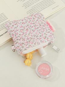 1 Bolso de hombro acolchado con monedero, Bolso de tote esponjoso con estampado floral menudo, Bolso de hombro con cremallera, Bolso corto de viaje, Bolso rosa de viaje, Bolsa de compras, Accesorio de bolso, Para viajes, trabajo y compras