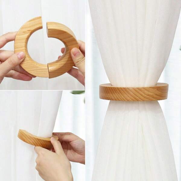 2 Stück magnetische Vorhanghalter - drehbare Holzklammern für Fenstervorhänge ohne Bohren - einfache Holz- & Magnet-Raffhalter - essenzielles Wohnaccessoire