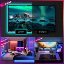1m/20m Fita de Luz LED RGB Alimentada por USB, Controle Remoto de 24 Teclas, 16 Cores Ajustáveis, Lâmpadas Decorativas Flexíveis de LED 5050