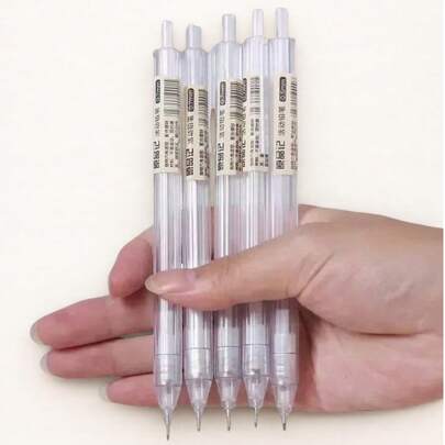 5 Pcs/Set Mechanical Pencil White Simple Automatic Pen 0.5/0.7mm For Students School Supplies Office Accessories Stationery School Supplies,Back To School