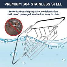 Extendable Arm Stainless Steel Kitchen Sink Corner Caddy, Easy Install Space-Saving Adjustable Sponge Holder, Non-Slip Rust-Resistant For Brushes, Soap, Sponges (Silver) - 銀色 - 查看 8