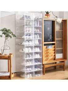 12pcs/Set,Shoe Storage Box, Clear Stackable Shoe Organizer For Closet, Space Saving Foldable Shoe Rack Sneaker Container ,High Quality Shoe Rack Shoe Box