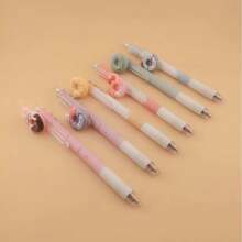 6pcs Donut Neutral Pen Back To School Season Cartoon Cute Press Pen Resin Creative Styling Pen Suitable For Students Teacher School Supplies Mother's Day Gift (Black Ink 0.5mm Smooth Writing)