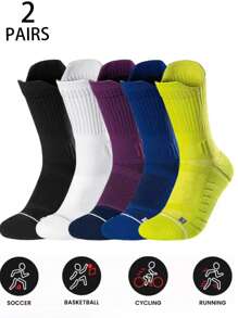 1/2 Pairs Purple Mesh Crew Socks For Men, Professional Basketball, Outdoor Sports, Moisture Wicking, Non-Slip, Cushioned, Elastic, Breathable, Fall