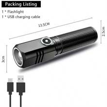 1pc XHP50 High Lumen Flashlight | Zoom Adjustable Design + 3 Brightness Modes | Type-C Fast Charging | 3-Level Overcurrent Protection + Multi-Stage Cooling Tech + Waterproof EDC Portable | Essential For Outdoor Adventure, Night Fishing, Emergency Rescue
