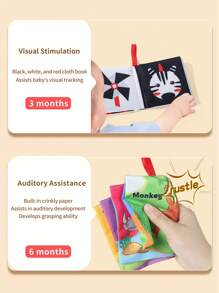 6 piezas de libros de tela suave, libros de tela irrompibles para frutas, animales, números, formas, reconocimiento familiar, juguetes cognitivos para promover el aprendizaje temprano y el desarrollo cognitivo, regalos de Navidad, cumpleaños, Acción de Gracias, libros sensoriales para bebés, libros cognitivos