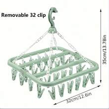 1pc 32 Clips Folding Hanger Rack For Clothes, Underwear, Socks Organizer, Closet Storage Rack, Wind-Proof & Slip-Resistant, Randomly Colored Clips & Simple Folding Clothes Hanger (Randomly Colored) - Grey - View 10
