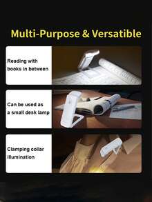 1pc/2pcs Portable Foldable Book Light With Eye Protection Function, 3 Adjustable Brightness Levels, Clamp Design, Space Saving, Ideal For Nighttime Readers, Rechargeable Book Light - Multicolor - View 5