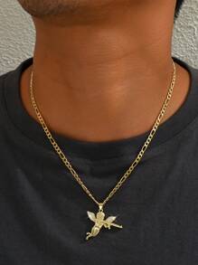 1 Simple Neutral Style NK Necklace+Angel Shaped Zirconia Pendant,European And American Hip-Hop Style Revenge Angel Pendant Necklace,Exquisite Accessories Featuring Character Elements