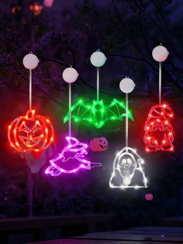 Indoor Halloween Decorations - Battery Powered Lights With Suction Cups (Pumpkins, Ghosts, Bats, Witches, Gnomes), Scary Decoration