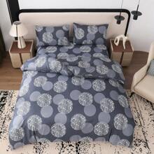 3pcs Bedding Set, Gray & White Circle Pattern Printed Duvet Cover (2*Pillowcases, 1*Duvet Cover, No Filler), Simple & Fashionable, Soft, Comfortable, Breathable, Zipper Closure, Suitable For All Seasons, Ideal For Decorating Bedroom, Guest Room And Dorm
