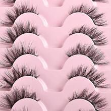 FARRED Half Lashes Cat Eye Lash Wispy Fake Eyelashes Short 7 Pairs Natural Strip Lash Fluffy Mink Fox Eye Lashes Pack Small Full Pesta?As (A13 | 5-14MM) - A13 | 5-14MM - View 7