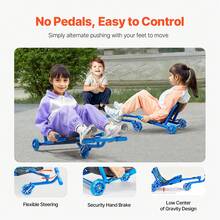 Ride On Scooter, Load Capacity Of 132 Lbs, Swing Side-To-Side For Amazing Ride Powered By Zig-Zag Motion, Ride On Drifting Toy For Ages 4+, Rides On Any Hard Surface For Indoor & Outdoor, Blue - Blue - View 5