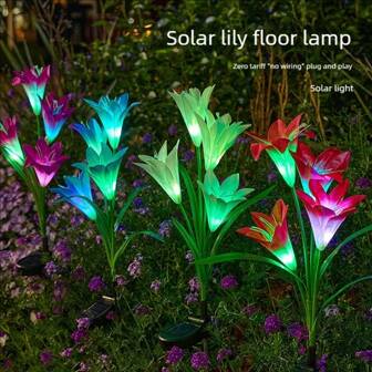 Luces de estaca para el suelo con flores de lirio falsas alimentadas con energía solar para jardín exterior