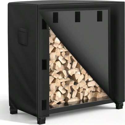 WLEAFJ Outdoor Firewood Rack Cover 4 Feet, Log Rack Cover Waterproof, Wood Cover For Log Holder, 48" W X 24" D X 41" H, Black