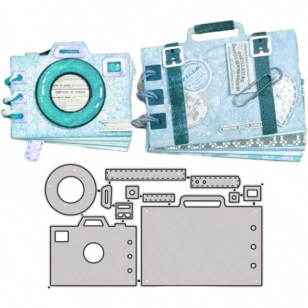 1pc Vintage Camera & Suitcase Grey Metal Cutting Dies, Art Paper Carving Template, Metal Cutting Mold For Papercard Making, Scrapbook, DIY Card Album Craft Decor