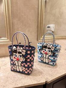 Sac à main tressé avec lèvres rouges mignonnes, sac de transport adorable, sac de rangement doux, sac d'été coloré, sac de fille à nœud, sac à main de style lolita, sac de déguisement, sac fourre-tout de style britannique, sac à main de fête sucré