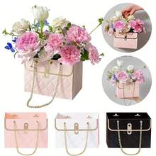 1/3pcs Floral Hand-Held Packaging Bags, Foldable Bouquet Hand-Held Fresh Flower Gift Box, Elegant Flower Box, Gift Packaging Bags Suitable For Women's Day, Valentine's Day, Mother's Day, Teacher's Day, Wedding Party - Pink - View 1