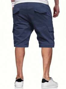 1pc Men's Summer Outdoor Solid Color Pocket Drawstring Waist Cargo Shorts