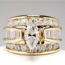 1pc Elegant 18K Gold Plated Triple Row CZ Engagement RingS Accessories For Women, Copper Main Material, Glitter Style, Suitable For Daily And Wedding Occasions