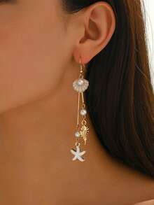 1 Pair Romantic Ocean Style White Drip Glaze Shell Elegant Faux Pearl Metal Earrings, Charming Summer Jewelry For Women, Suitable For Daily Wear, Beach Date, And Resort - Multicolor - View 2