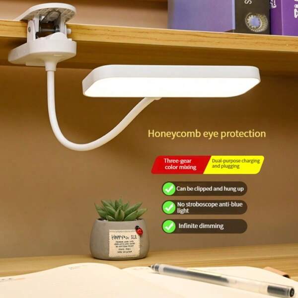 1pc Clip-On Adjustable Brightness & Color Dimmable LED Desk Lamp, Convenient For Dorm Room, Bedroom, Work, Reading, With 3 Color Temperatures
