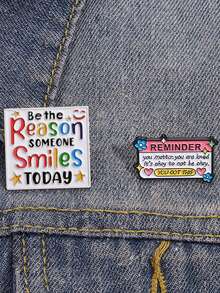 2 pièces "Vous êtes important, vous êtes aimé, les imperfections sont acceptables" Épinglette de revers en émail, broche avec citation inspirante, badge pour sac à dos, cadeau de bijoux - Multicolore - Voir 4