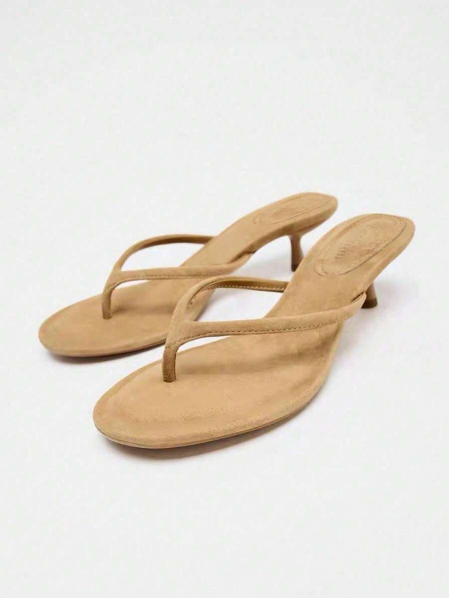 Sandalias de tacón de gatito medio marrón, nueva colección de verano para mujer