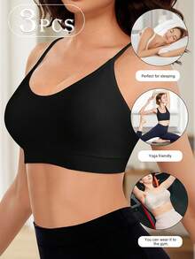 MEIYATING 3 Pcs Thin Strap Camisole Bras With Pads, Disposable Bra Undershirt For Women, Daily Commute