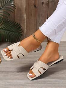 Sandalias planas casuales estilo coreano para mujer, sandalias romanas de verano de punta abierta y tejidas, sandalias tipo slide de moda para usar con vestidos o en la playa, zapatos bohemios de tacón bajo y holgados para el verano