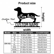 1 pieza Decoración de pared de arte de metal personalizable con salchicha dóberman con texto personalizado, silueta de perro con flores, cartel de metal para amantes de las mascotas, regalo personalizado para propietarios de perros, decoración colgante interior y exterior para amantes de los perros, regalos de Navidad, ornamentos, decoración del hogar, decoración de pared, decoración de habitación, decoración de la sala de estar, decoración de dormitorio, decoración de baño, decoración de cocina, decoración de la casa, regalos personalizados, regalos personalizados, decoración de jardín al aire libre