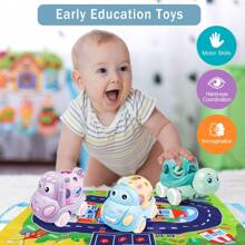 Baby Toy Car For 18 Months Infant, Soft Rubber Push And Go Car For 1 2 Year Old Girls Boys,Rattle And Roll Car With Playmat/Storage Bag, Birthday Gift For Toddler