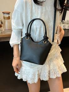 女士简约手提包、时尚纯色水桶包、轻便百搭单肩包、购物手提包