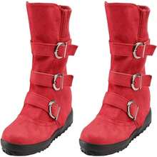 ZBYY Women'S Flat Heel Calf Boots Side Zipper Slouch Wide Calf Ankle Booties Fashion Round Toe Buckle Winter Booties - 9.5-10 - View 4