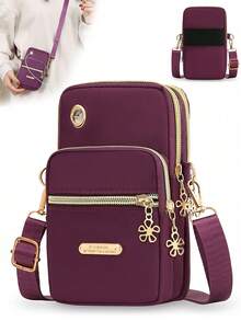 女士休闲运动户外手机包腕包多层纯色零钱包斜挎包印花任意位置单肩包2024新款欧美风迷你简约多层抽绳竖款零钱包适合上学拉链便携多功能可爱时尚女钱包兼容手机包手机钱包 - 黑色 - 查看 12