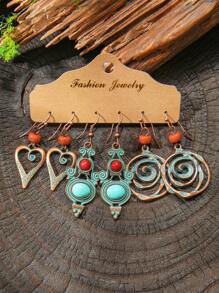 TopHanqi Conjunto de 18/3 pares de pendientes vintage de estilo bohemio en color bronce para mujeres, pendientes geométricos con turquesa sintética, aptos para uso diario, transporte, fiesta, citas, fotografía callejera, todas las estaciones