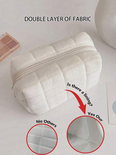 1 PC White Plaid Quilting Make Up Bag, Fashionable And Casual Large Capacity Portable Zipper Makeup Bags, Travel And Vacation Essentials Cosmetic Bags For Sanitary Napkins, Pouch Pads, Wired Earphones, Earpods, Headphones, Charger, Lipsticks, Cosmetics, Perfume, Skin Care And Beauty Products, Home Decor, For Mom, Women, Nurses, Students, School Girls, Keys, Holiday Gifts Makeup Travel Toiletry Organizer Essentials Gifts Storage Zipper Accessories Nail, Bag, Vanity, Make Up Pouch, Pouch Bag, Small Makeup Bag, Cosmetic Bag, Large Capacity, Large Makeup Bag,Christmas Gifts,Pouch,Travel,Gifts For Women,Women's Necessaire,Travel Essential,Pouch,Clutch / Small Handbag,Necessaire,Makeup Organizer,Makeup Organize,Pouch,Brush Holder,Mini Pouch,Large Capacity Pouch