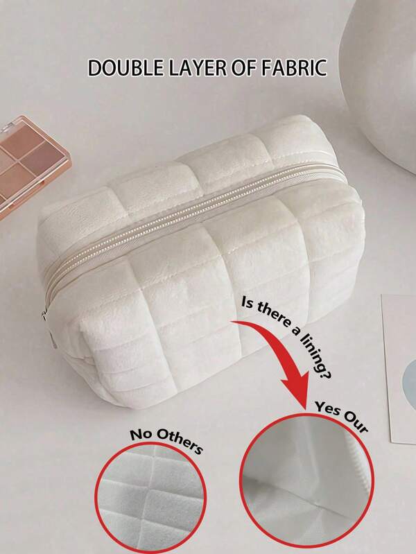 1 PC White Plaid Quilting Make Up Bag, Fashionable And Casual Large Capacity Portable Zipper Makeup Bags, Travel And Vacation Essentials Cosmetic Bags For Sanitary Napkins, Pouch Pads, Wired Earphones, Earpods, Headphones, Charger, Lipsticks, Cosmetics, Perfume, Skin Care And Beauty Products, Home Decor, For Mom, Women, Nurses, Students, School Girls, Keys, Holiday Gifts Makeup Travel Toiletry Organizer Essentials Gifts Storage Zipper Accessories Nail, Bag, Vanity, Make Up Pouch, Pouch Bag, Small Makeup Bag, Cosmetic Bag, Large Capacity, Large Makeup Bag,Christmas Gifts,Pouch,Travel,Gifts For Women,Women's Necessaire,Travel Essential,Pouch,Clutch / Small Handbag,Necessaire,Makeup Organizer,Makeup Organize,Pouch,Brush Holder,Mini Pouch,Large Capacity Pouch