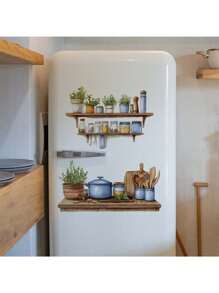 Kitchen Stickers/Decorative Stickers Painted Kitchen Kitchenware Rack Stickers Waterproof And Dustproof Stickers, 1 Piece Pvc Material Removable Wear-Resistant Stickers, Wall Stickers 23.6*15.7 Inches, Suitable For Kitchen Decoration, Wall Decoration, Restaurant Decoration, Interesting Birthday Gifts, Graduation Gifts, Make Your Home A New Look