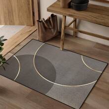 1pc Dark Color Golden Circle Line Design Doormat, Made Of Superfine Fiber Material, Washable, Suitable For Home Decor, Seasons, Kitchen, Living Room, Bedroom, Porch, Great Gift For Family And Friends, Simple Entrance Mat, Dark Color Doormat, Perfect For Decorating Your Entryway