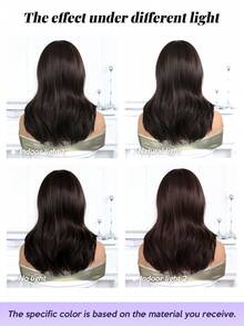 20英寸女士优雅直发假发，深棕色带刘海 - 100% Tanglong合成纤维假发，玫瑰网帽，逼真层次效果，耐热，适合所有用户，哑光棕色高温丝玫瑰网假发帽 - 深棕色 - 查看 8