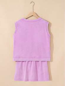 Mineral Wash Round Neck Tank Top Lined High Waist Split Skirt Set - 蝴蝶蘭 - 查看 5