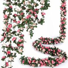 8 Pcs 66FT Flower Garland, Artificial Rose Vine Flowers With Green Leaves Hanging For Room, Anniversary Wedding Birthday Christmas Wall Arch Decor, Spring Pink Flower - 春白-8件 - 查看 10