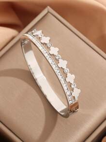 1 Stück koreanisches Mode Armband mit Vierblättrigem Kleeblatt und Strass, minimalistisch elegantes Freundschaftsarmband als Geschenk für Frauen