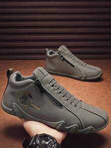 男士休闲鞋侧拉链靴，2000 年代秋冬风格情人节创意 - 米色 - 查看 7