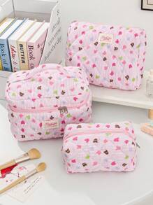 1 Peça/Conjunto Bolsa de Maquiagem com Estampa Fofa de Urso Colorido, Bolsa de Higiene Pessoal de Grande Capacidade com Alça, Bolsa de Embreagem Portátil com Estampa de Listras, Bolsa de Cosméticos Casual Octogonal para Mulheres, Mini Organizador de Pincéis de Maquiagem, Bolsa Pequena de Cosméticos, Essenciais de Viagem para Férias, Volta às Aulas, Bolsa Escolar, Bolsa de Viagem para Mulheres