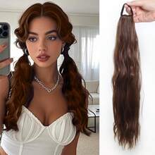 20-Inch Wavy/Straight Ponytail Wig With A Stylish Look Featuring A Korean Slouchy Layered Synthetic Curl, Thick Anti-Slip Rubber Band For A Low Ponytail