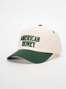 1pc Embroidered "American Honey" Color Block Baseball Cap, Adjustable Sun Protection Casual Hat, Suitable For Spring & Autumn Travel, Beach, Men Y2K Style Cap