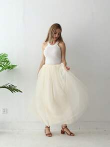 1pc Women High Waist Long Solid Color Tulle Tutu Skirt, 4 Layers Mesh + 1 Layer Lining, Suitable For Cosplay, Festival, Stage Performance, Summer - Multicolor - View 14