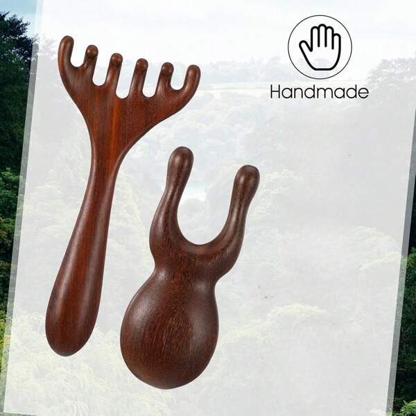 2Pcs/Set Wooden Massage Tools Meridian Massage Comb Gua Sha Facial Tools Sandalwood Scalp Massage Comb Nose Scrubber Eyes Facial Wood Massager Tool Handheld Massager Tool Gift For Women